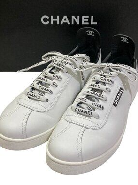 Chanel Logo Leather Sneakers White